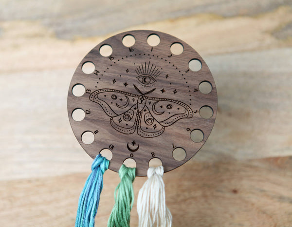 Mystical Moth Embroidery Floss Storage - Walnut Wood