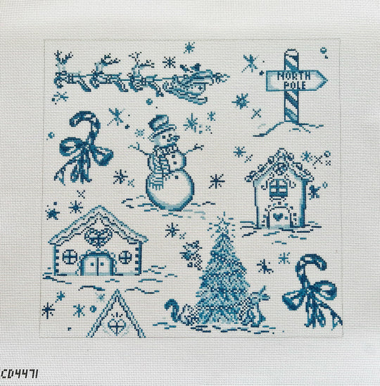 KCD4471 Blue Christmas Toile Pillow
