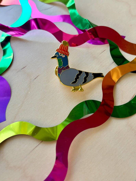 Glitter Enamel Pin Pigeon Makes a Hat Yarn Knitting Crochet
