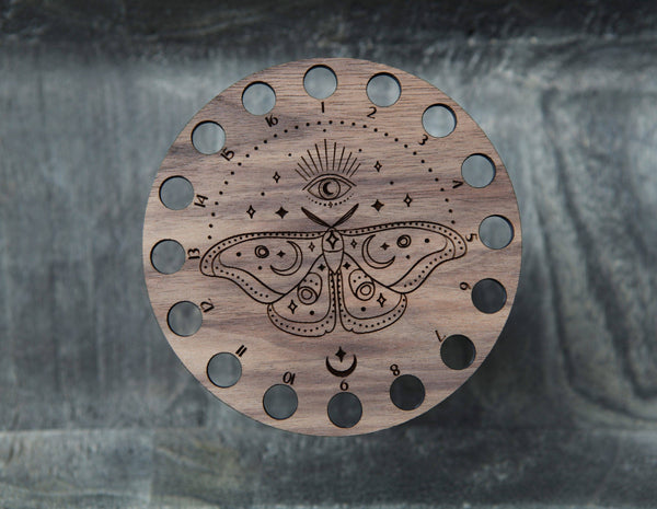Mystical Moth Embroidery Floss Storage - Walnut Wood