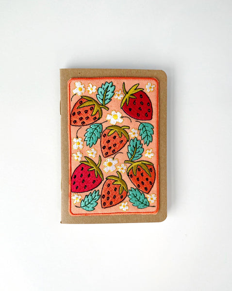 Strawberries Embroidery Pocket Notebook