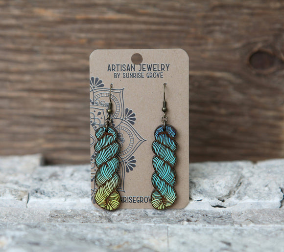 Color Mix or Wood Yarn Hank Earrings for Crafters: Blues