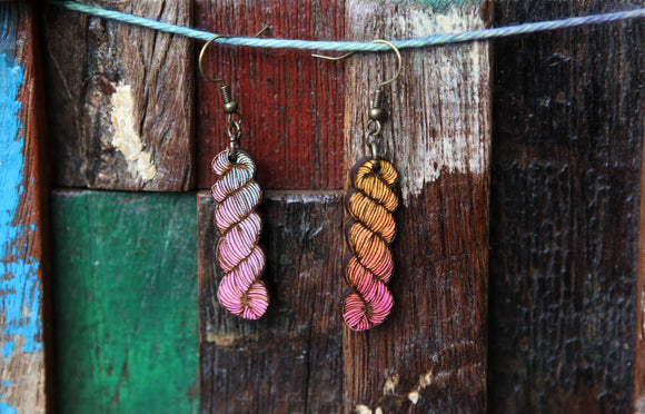 Yarn Hank Earrings - Mixed Colors/Wood for Fiber Enthusiasts: Pink Colors