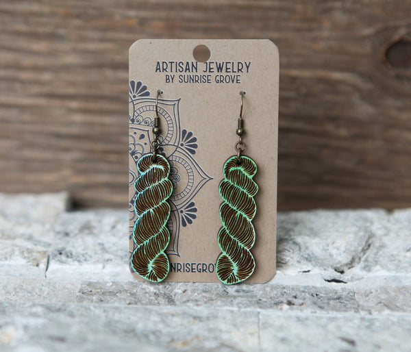 Color Mix or Wood Yarn Hank Earrings for Crafters: Blues
