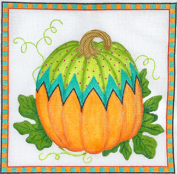 PL-438 Funky Punkin Square #2 - multi brights with orange botton