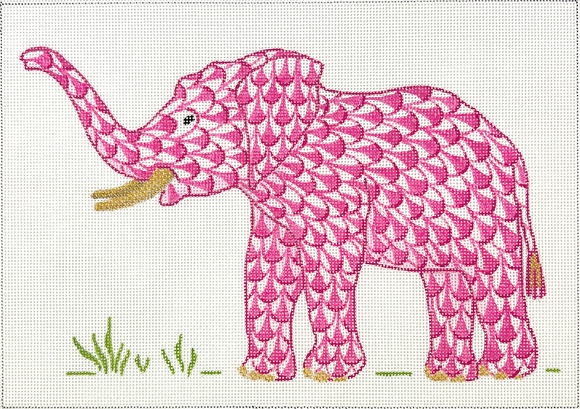 PL-547 Herend-inspired Fishnet Elephant w/Trunk Up - pink w/gold