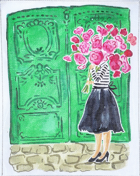 Mademoiselle w/Pink Flowers & Green Door (LB-PL-07)
