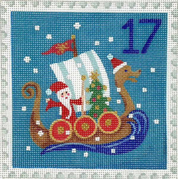 KH-PL-17 Advent Stamp #17 - Santa in Dragon Boat (Norway)