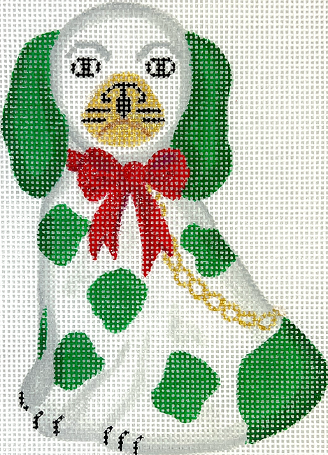 XM-160  Mini Staffordshire Dog Ornament - white & green