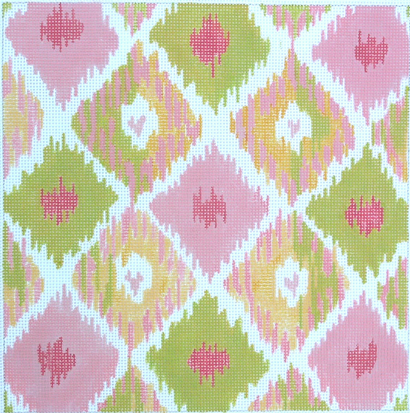 PL-134 Ikat Diamonds w/Four Hearts - pinks & greens w/sun yellow