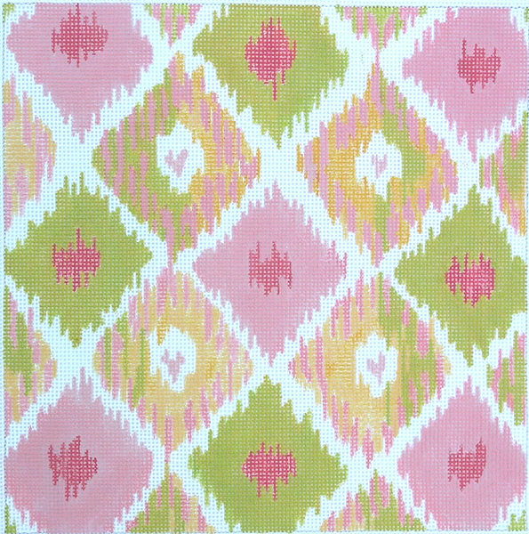 PL-134 Ikat Diamonds w/Four Hearts - pinks & greens w/sun yellow