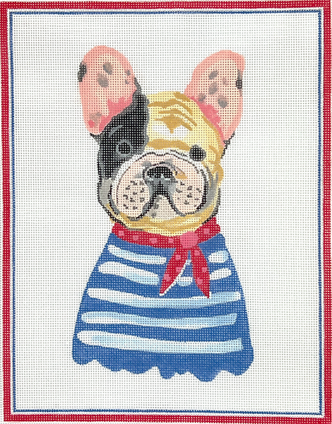 CG-PL-22 French Bulldog in Blue Striped Shirt w/Red Neckerchief