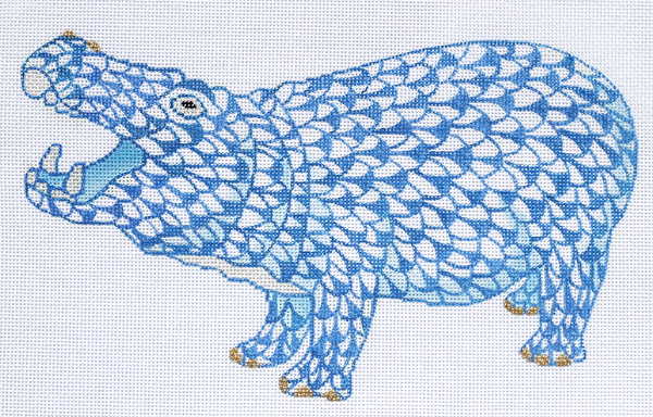 SST-38 Herend-inspired Fishnet Hippo - blue