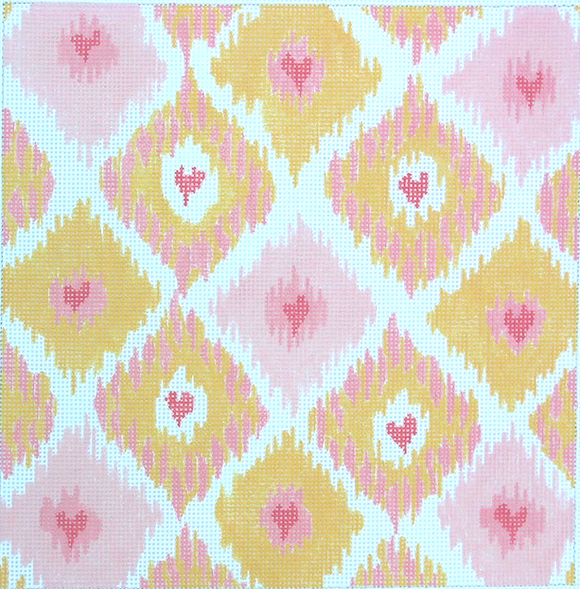 PL-135 Ikat Diamonds w/Allover Hearts - coral, pink & apricot