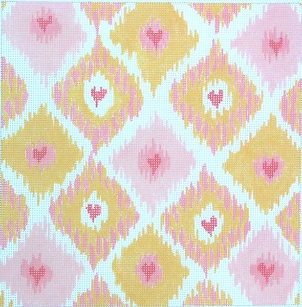 PL-135 Ikat Diamonds w/Allover Hearts - coral, pink & apricot