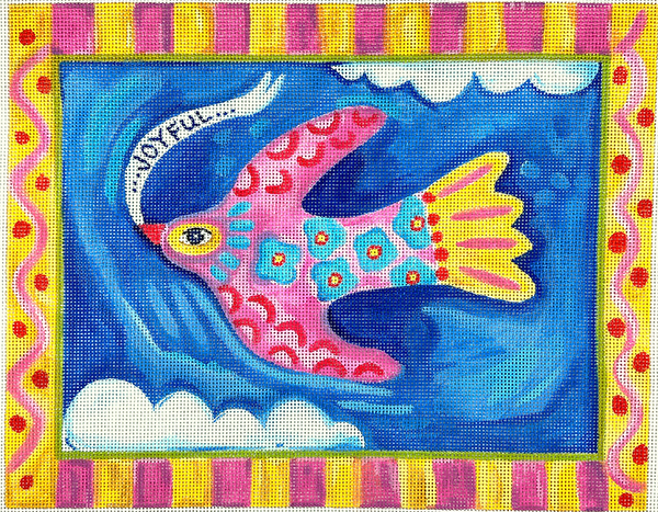 JE-PL-19 "Joyful" Flying Bird w/pink & yellow border