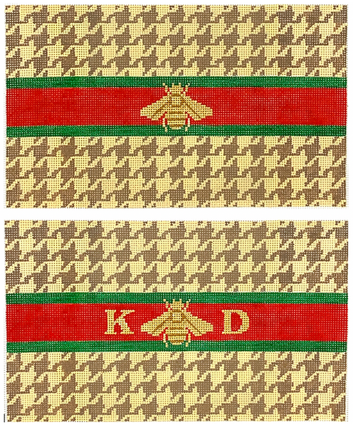 CL-29 Clutch - Houndstooth w/Gucci strip & bee - tan, brown, green, red & gold
