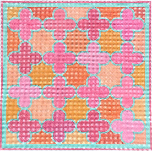 PL-139 Moroccan Tiles - Quatrefoils in pinks, oranges with turquoise