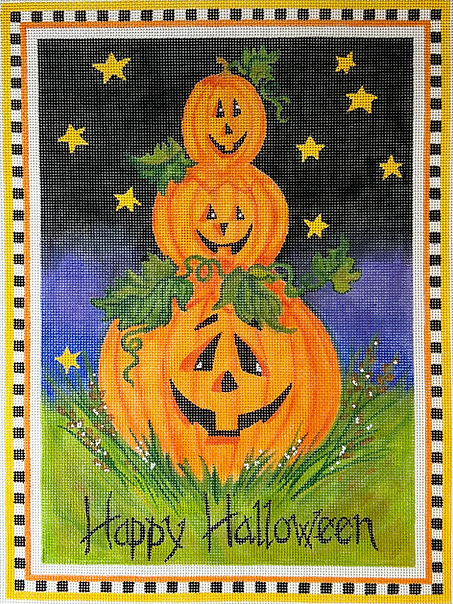 SER-PL-14 "Happy Halloween" Jack-o-lantern Stack on Starry Night