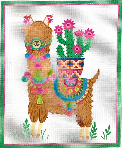 RJ-PL-09 LLama with Cactus Plant, Pompoms & Tassels