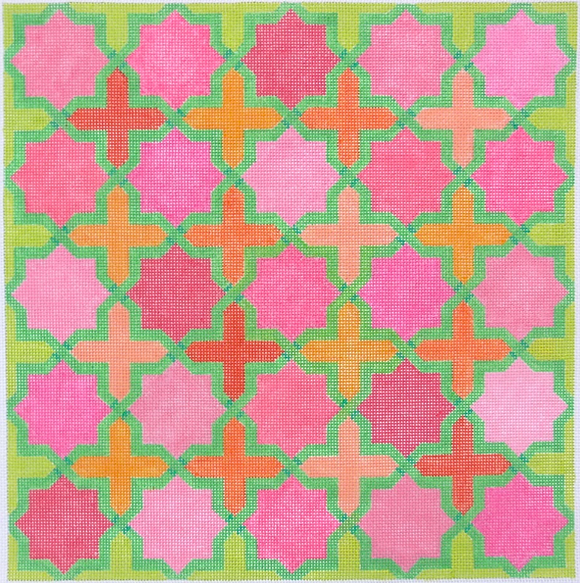 PL-140 Moroccan Tiles - Crosses & Stars in pinks, oranges w/green