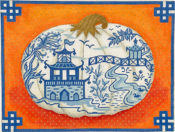 PL-469 Chinoiserie Porcelain Pumpkin with Chinese Border