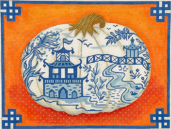PL-469 Chinoiserie Porcelain Pumpkin with Chinese Border