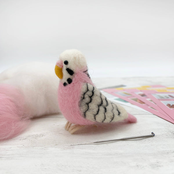 Needle Felting Kit Budgie. Make A Pink Budgerigar From Wool.