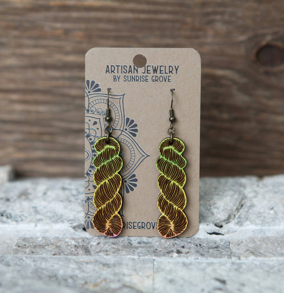 Color Mix or Wood Yarn Hank Earrings for Crafters: Blues