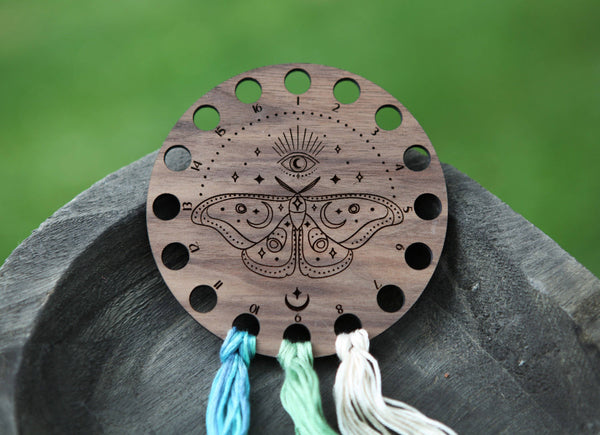 Mystical Moth Embroidery Floss Storage - Walnut Wood