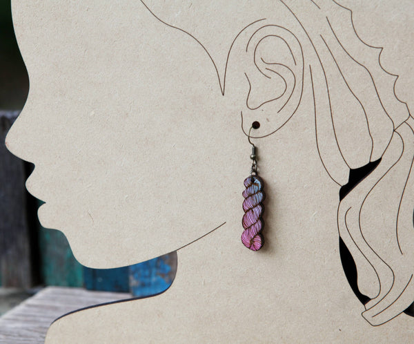 Yarn Hank Earrings - Mixed Colors/Wood for Fiber Enthusiasts: Pink Colors