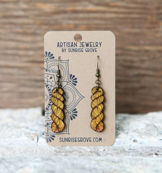 Yarn Hank Earrings - Mixed Colors/Wood for Fiber Enthusiasts: Pink Colors