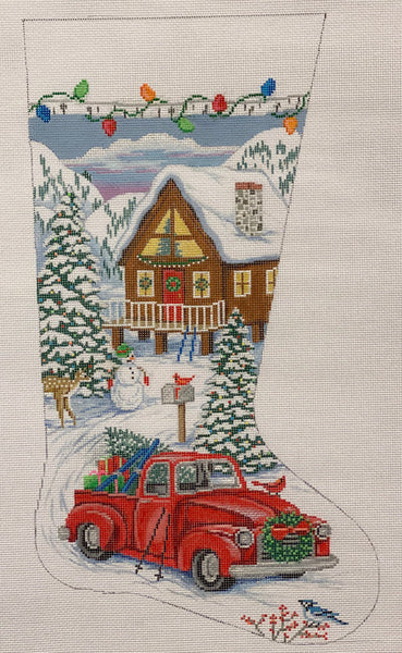 AP4280 Red Truck and Ski Lodge Stocking