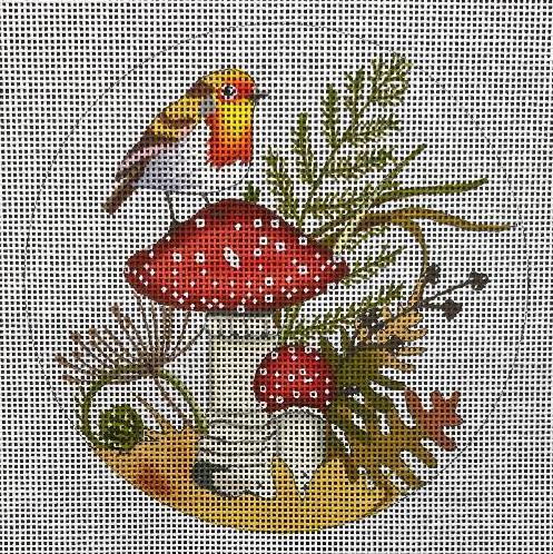 Birdy and Mushrooms Ornament (332-B)