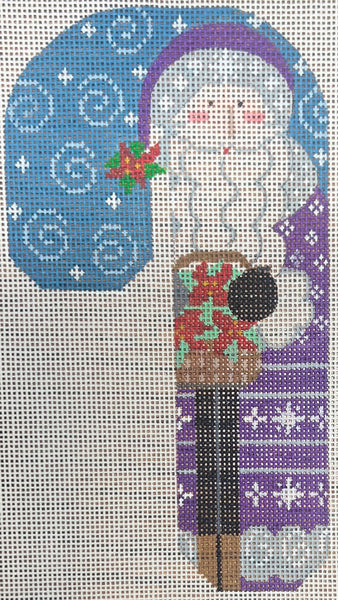 Father Christmas Candy Cane - Purple holding Poinsettias (CH-1396)