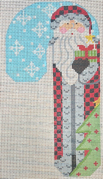 Father Christmas Candy Cane - Buffalo Plaid holding Present (CH-1401)