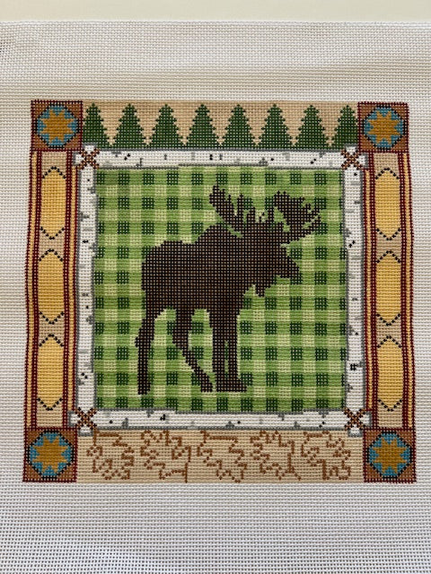 Moose with Green Checked Background