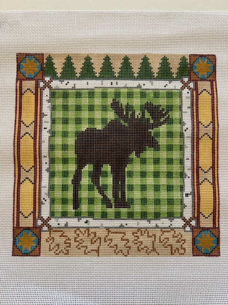 Moose with Green Checked Background