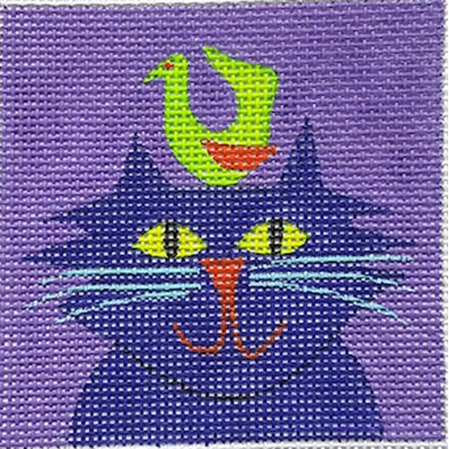 ZE-664 Purple Cat w/Green Bird Square