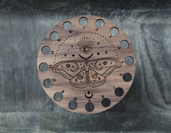 Mystical Moth Embroidery Floss Storage - Walnut Wood