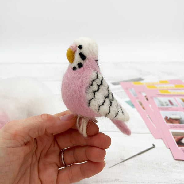 Needle Felting Kit Budgie. Make A Pink Budgerigar From Wool.