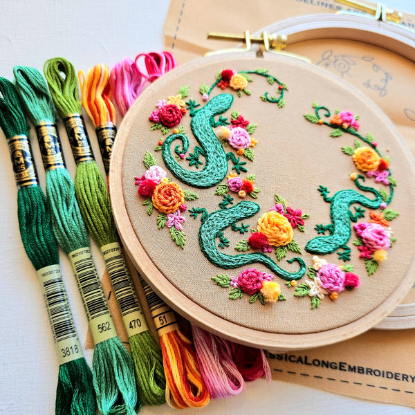Jessica Long Backyard Geckos embroidery kit