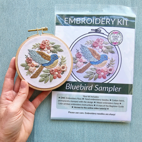 Jessica Long Bluebird Sampler beginner embroidery kit
