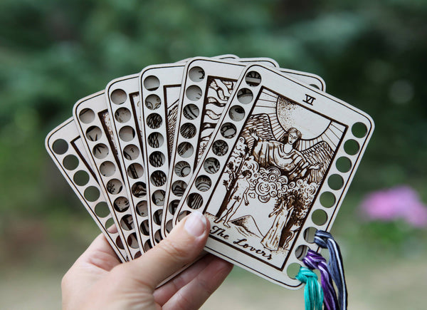 Maple Wood Tarot Card Embroidery Floss Holders: The Moon