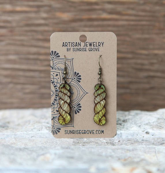 Yarn Hank Earrings - Mixed Colors/Wood for Fiber Enthusiasts: Pink Colors