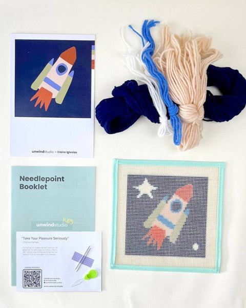 Rocket to the Stars Needlepoint Kit for Kids
