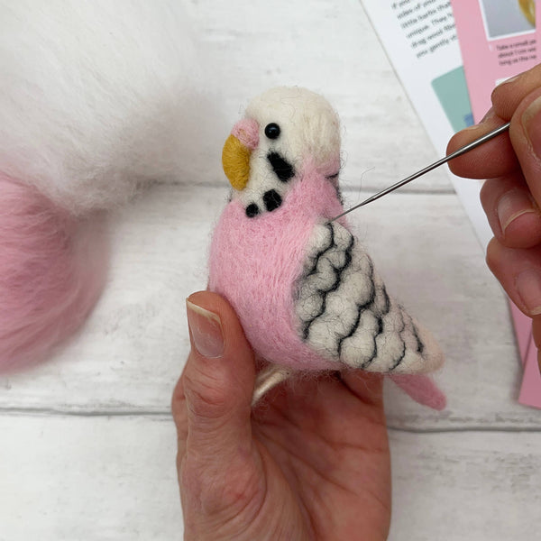 Needle Felting Kit Budgie. Make A Pink Budgerigar From Wool.