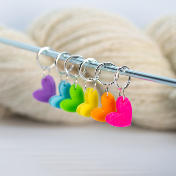 Neon Rainbow Hearts Stitch markers