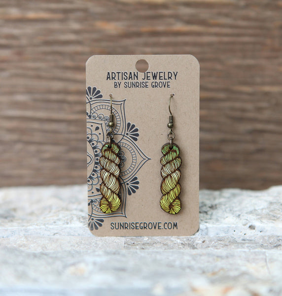 Yarn Hank Earrings - Mixed Colors/Wood for Fiber Enthusiasts: Pink Colors