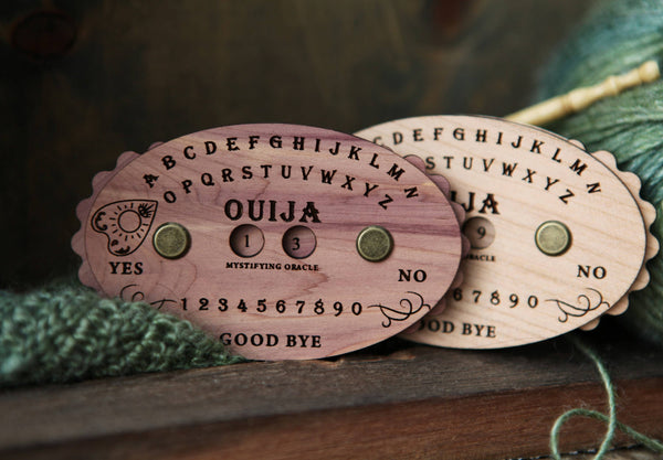 Wooden Ouija Board Style Knitting Row Counter with Dials: Cherry
